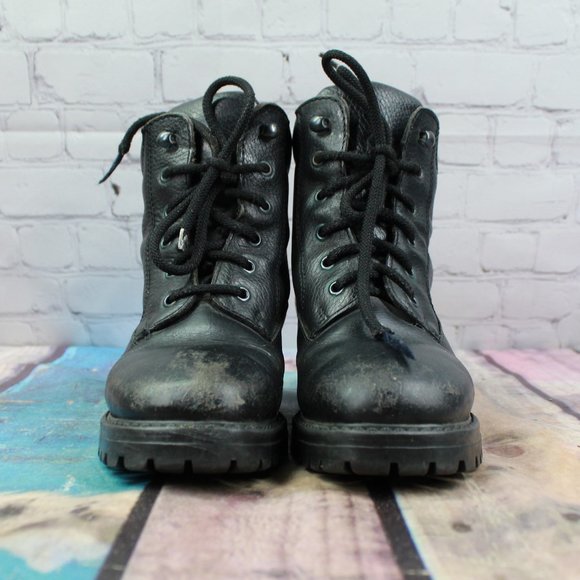 LL BEAN Lace Up Combat Ankle Boots Black Size 7 W - Picture 4 of 9